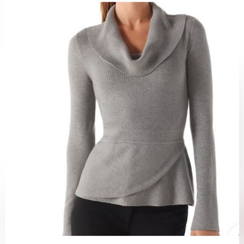 White House Black Market Gray Cowl Neck Peplum Sweater Feminine Size S